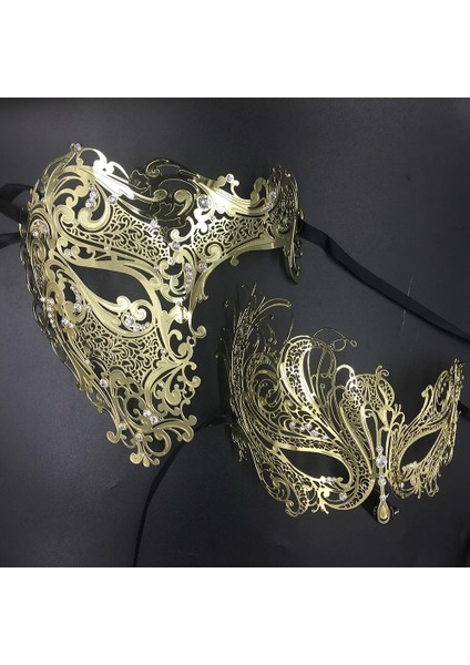 Gümüş Onun Çifti Glitter Rhinestones Metal Telkari Masquerade Maske Venedik Kostüm Balo Parti Balo Noel Yarım Kafatası Maskesi (Yurt Dışından) fiyatları