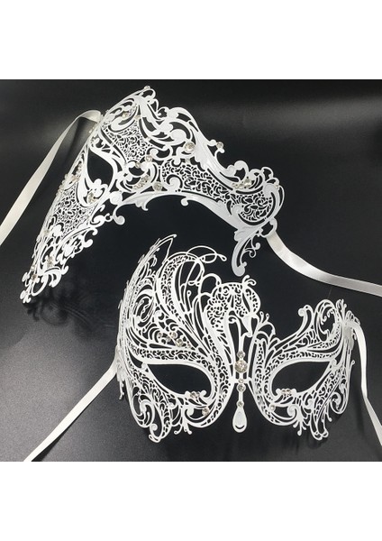 Gümüş Onun Çifti Glitter Rhinestones Metal Telkari Masquerade Maske Venedik Kostüm Balo Parti Balo Noel Yarım Kafatası Maskesi (Yurt Dışından) fırsatları