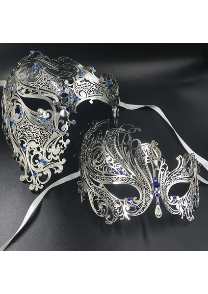Gümüş Onun Çifti Glitter Rhinestones Metal Telkari Masquerade Maske Venedik Kostüm Balo Parti Balo Noel Yarım Kafatası Maskesi (Yurt Dışından) indirimleri