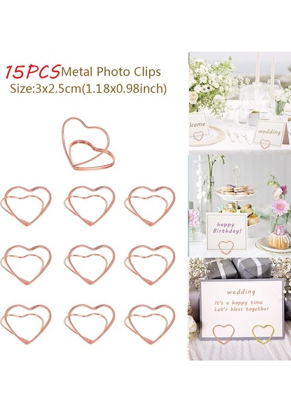 B02-15PCS 15 Adet Çift Katmanlı Kalp Şekli Metal Fotoğraf Klip Doğum Günü Partisi Dekoru Için Düğün Yeri Kart Sahibinin Standları Ev Mesaj Burcu (Yurt Dışından) indirimleri