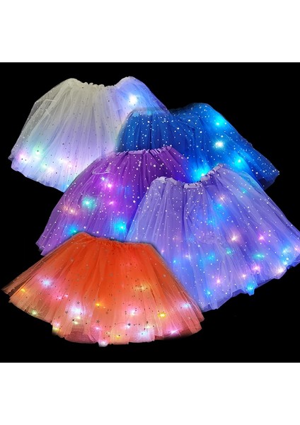 B07-28CM-KIDS 28/40CM LED Parlayan Işık Up Kızlar Tül Etek Yaz Neon LED Kısa Tutu Dans Bale Giyim Yetişkin Çocuklar Için Doğum Günü Hediyeleri (Yurt Dışından) fırsatları