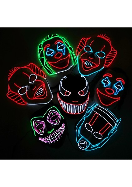 Maske 11 Korku Cadılar Bayramı Neon Maske Palyaço Maskesi Cosplay Parti Kostüm Malzemeleri LED Maske Masque Masquerade Parti Maskeleri Karanlıkta Glow (Yurt Dışından) modelleri