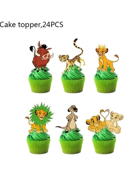 24 Adet Kek Topper Aslan Kral Simba Parti Malzemeleri Kağıt Bardaklar Tabaklar Peçeteler Masa Örtüsü Afiş Dahil Çocuk Boys Doğum Günü Dekorasyon Bebek Duş (Yurt Dışından)
