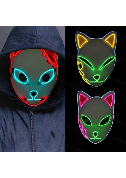 LED Pembe-Mavi LED Parlayan Kedi Yüz Maskesi Cadılar Bayramı Masquerade Cosplay Sahne Festival Partisi Anime Kostüm Performansı Için Light Up Tilki Maskeleri (Yurt Dışından) fırsatları
