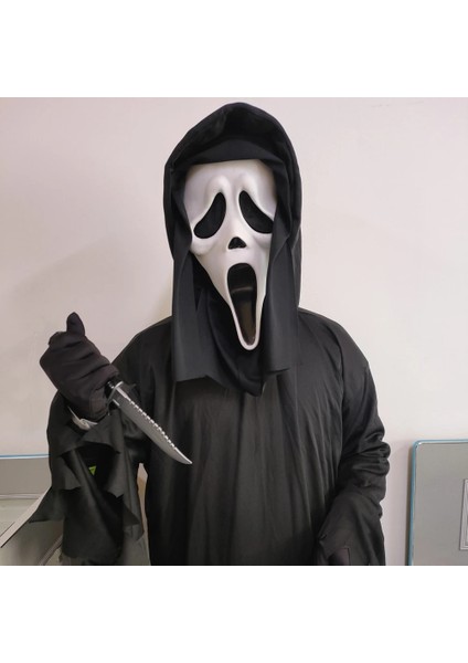 Maske ve Bıçak Yetişkin Hayalet Yüz Maskesi Çığlık Erkek Korku Robe Kostüm Bıçak Eldiven Korkunç Kötü Kostüm Cadılar Bayramı Ürpertici Cosplay Sahne (Yurt Dışından)