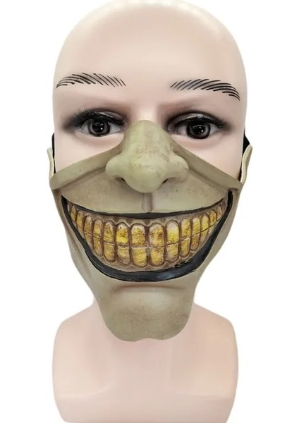 Yarım Yüz Gri Cadılar Bayramı 3D Korku Tam Baş Maskesi Uzun Korku Maskesi Cosplay Parti Lateks Hareketli Çene Kask Karnaval Maskesi (Yurt Dışından)