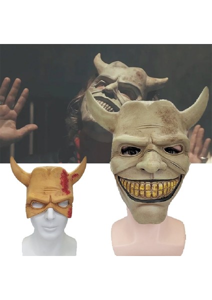 Yarım Yüz Gri Cadılar Bayramı 3D Korku Tam Baş Maskesi Uzun Korku Maskesi Cosplay Parti Lateks Hareketli Çene Kask Karnaval Maskesi (Yurt Dışından) fiyatları