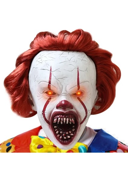 Buck Dişleri W Işık Yeni LED Stephen King'in Maskesi Pennywise Korku Palyaço Joker Maskesi Gözler Parlıyor Palyaço Lateks Maske Cadılar Bayramı Cosplay Kostüm Sahne (Yurt Dışından)