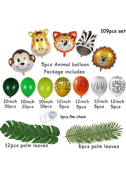 Stil B 109 Adet Palmiye Yaprağı Hayvan Balonlar Garland Arch Kiti Jungle Safari Parti Malzemeleri Şekeri Çocuklar Doğum Günü Partisi Bebek Duş Çocuk Dekor (Yurt Dışından) fiyatları