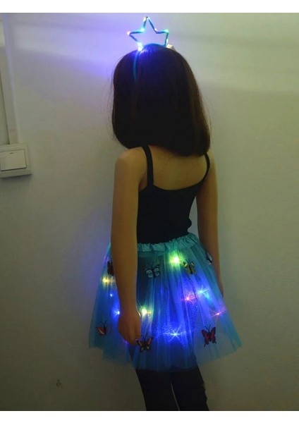 Mavi Kelebek Kız Işık Tutu LED Etek Peri Kızdırma Tavşan Kulak Taç Tiara Değnek Kafa Bandı Parti Hediye Doğum Günü Festivali Kostüm Düğün Ramazan (Yurt Dışından) modelleri