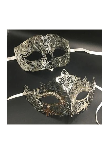 Gümüş Lüks Metal Telkari Rhinestones Venedik Parti Maskesi Masquerade Çift Aşıklar Noel Olay Düğün Maskesi Lot (Yurt Dışından)