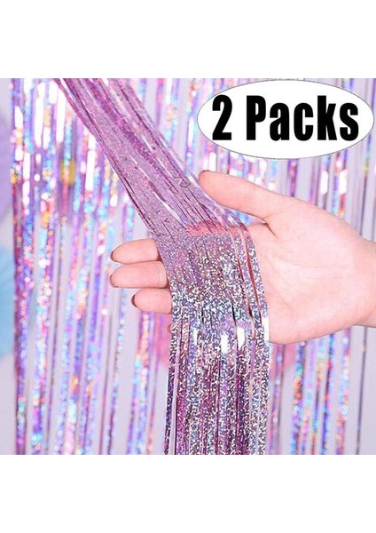 Pembe 2 Paket 2x1 M Glitter Parti Zemin Metalik Folyo Tinsel Saçak Perde Doğum Günü Düğün Bekarlığa Veda Dekorasyon Yetişkin Yıldönümü (Yurt Dışından)