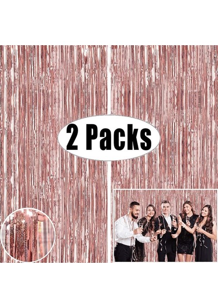 Pembe 2 Paket 2x1 M Glitter Parti Zemin Metalik Folyo Tinsel Saçak Perde Doğum Günü Düğün Bekarlığa Veda Dekorasyon Yetişkin Yıldönümü (Yurt Dışından)