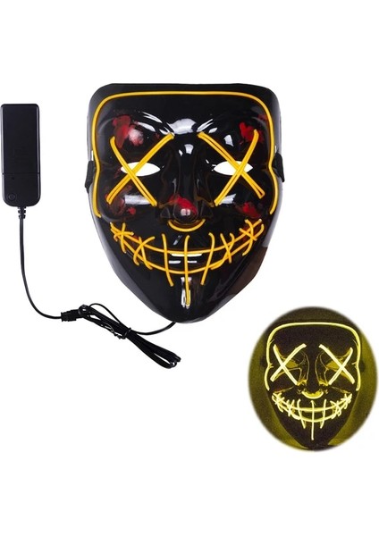 X11032E Sarı LED Neon Işık Maskeleri Aydınlık Cadılar Bayramı Karnaval Partisi Korkunç Korku Sahne Dekorasyon Cosplay Kostüm Malzemeleri Karanlıkta Glow (Yurt Dışından)