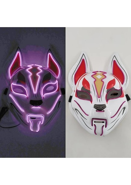 F-10 Parlayan Şeytan Avcısı Maske Cosplay Japon Karikatür Neon Işık Samuray Maskara Aydınlık LED Tilki Maskesi Cadılar Bayramı Noel Için (Yurt Dışından)