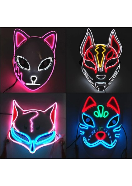 F-10 Parlayan Şeytan Avcısı Maske Cosplay Japon Karikatür Neon Işık Samuray Maskara Aydınlık LED Tilki Maskesi Cadılar Bayramı Noel Için (Yurt Dışından) fiyatları