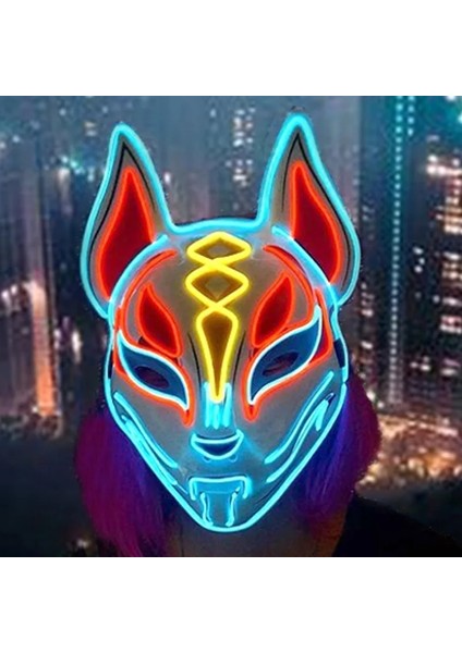 F-10 Parlayan Şeytan Avcısı Maske Cosplay Japon Karikatür Neon Işık Samuray Maskara Aydınlık LED Tilki Maskesi Cadılar Bayramı Noel Için (Yurt Dışından) modelleri
