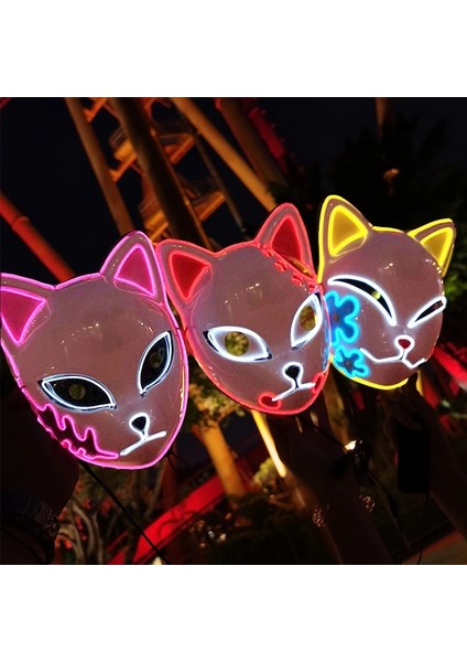 F-10 Parlayan Şeytan Avcısı Maske Cosplay Japon Karikatür Neon Işık Samuray Maskara Aydınlık LED Tilki Maskesi Cadılar Bayramı Noel Için (Yurt Dışından) fırsatları