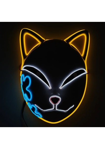 F-10 Parlayan Şeytan Avcısı Maske Cosplay Japon Karikatür Neon Işık Samuray Maskara Aydınlık LED Tilki Maskesi Cadılar Bayramı Noel Için (Yurt Dışından) indirimleri