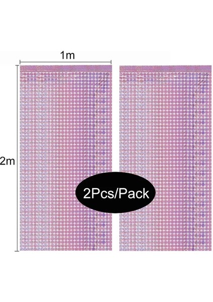 Küçük Pembe 2 Adet Payet Zemin Dekor Perde 2 M Folyo Tinsel Perde Bebek Duş Parti Arka Planında Doğum Günü Partisi Dekor Pırıltılı Duvar Düğün (Yurt Dışından)