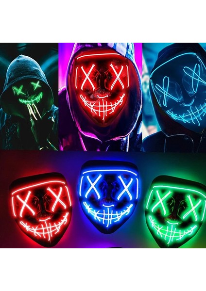 Beyaz Cadılar Bayramı Aydınlık Maske Neon LED Işık Maske Masquerade Parti Maskeleri Karanlıkta Parlayan Komik Maskeler Cosplay Kostüm Sahne (Yurt Dışından) fiyatları