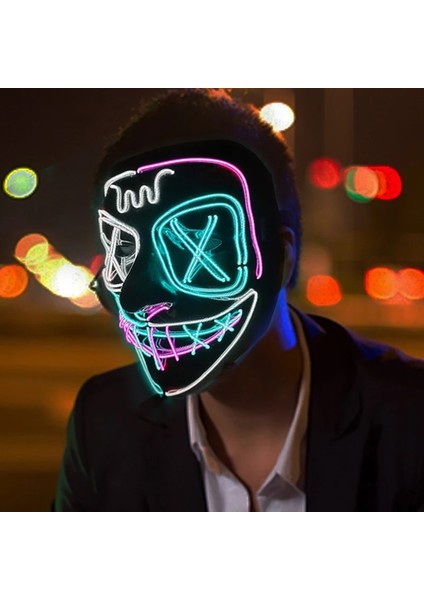 Beyaz Cadılar Bayramı Aydınlık Maske Neon LED Işık Maske Masquerade Parti Maskeleri Karanlıkta Parlayan Komik Maskeler Cosplay Kostüm Sahne (Yurt Dışından) fırsatları