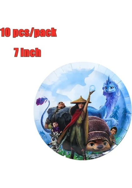 Plates-10 Adet Disney Raya ve Son Ejderha Parti Malzemeleri Süslemeleri Çocuk Doğum Günü Tek Kullanımlık Sofra Bardak Tabaklar Parti Iyilik Dekor Seti (Yurt Dışından)