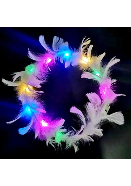 E 10 Adet 10 Adet Taç Çiçekler LED Tüyler Taç Eşarp Aydınlık Tüyler Melekler Taç Bantlar Düğün Parti Noel Hediyesi (Yurt Dışından)
