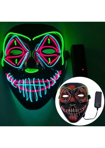 Maske 2 Cadılar Bayramı Maskesi Karışık Renkli LED Maske Parti Maskesi Masquerade Maskeleri Neon Maske Karanlıkta Işık Glow Korku Maskesi Parlayan Masker (Yurt Dışından)