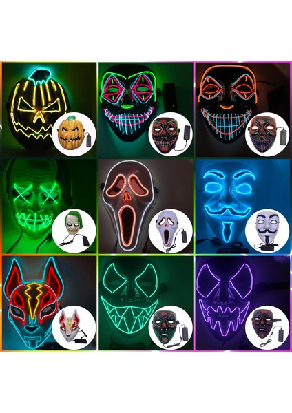 Maske 2 Cadılar Bayramı Maskesi Karışık Renkli LED Maske Parti Maskesi Masquerade Maskeleri Neon Maske Karanlıkta Işık Glow Korku Maskesi Parlayan Masker (Yurt Dışından) fiyatları