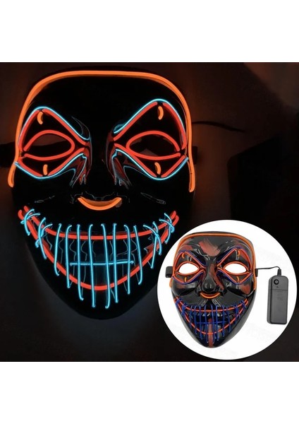Maske 3 Cadılar Bayramı Maskesi Karışık Renkli LED Maske Parti Maskesi Masquerade Maskeleri Neon Maske Karanlıkta Işık Glow Korku Maskesi Parlayan Masker (Yurt Dışından)
