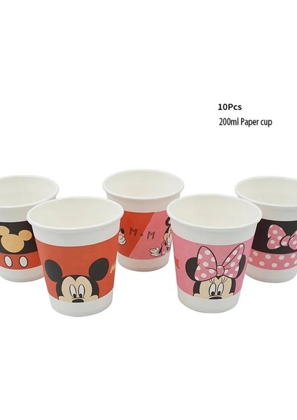 Kağıt Bardak 10 Adet Disney Minnie Mouse Tema Tek Kullanımlık Kağıt Tabak Bardak Saman Masa Örtüsü Parti Malzemeleri Kız Doğum Günü Süslemeleri Bebek Duş (Yurt Dışından)
