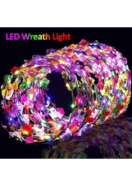 1 Adet Derin Pembe Parlayan Çiçek Taç Bandı LED Işık Düğün Çelenk Çelenk Dekorasyon Kadın Kız Doğum Günü Partisi Favor Aydınlık Saç Hairband (Yurt Dışından) modelleri