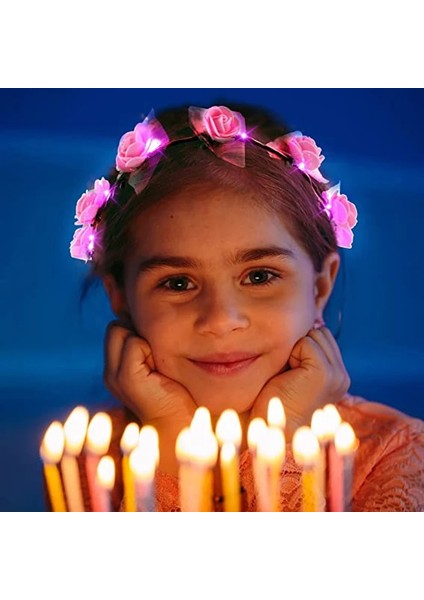 1 Adet Derin Pembe Parlayan Çiçek Taç Bandı LED Işık Düğün Çelenk Çelenk Dekorasyon Kadın Kız Doğum Günü Partisi Favor Aydınlık Saç Hairband (Yurt Dışından) fırsatları
