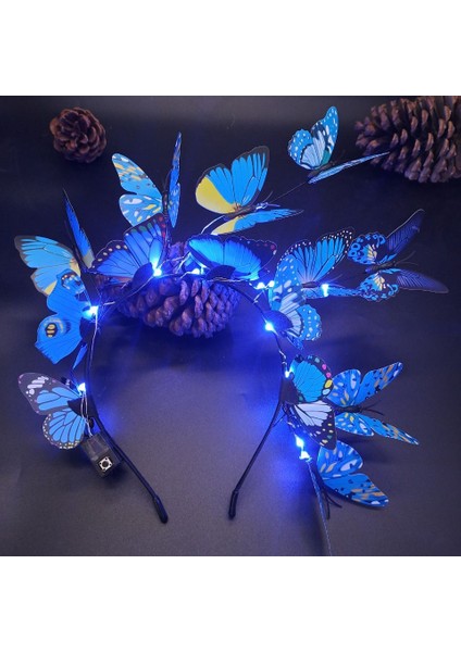 06 3 Işık Modu LED Glow Simülasyon Pembe Mavi Kelebek Çiçek Şube Noel Kafa Bandı Headdress Parti Dekorasyon Sahne Paskalya (Yurt Dışından)