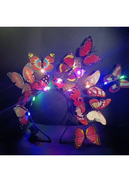 06 3 Işık Modu LED Glow Simülasyon Pembe Mavi Kelebek Çiçek Şube Noel Kafa Bandı Headdress Parti Dekorasyon Sahne Paskalya (Yurt Dışından)