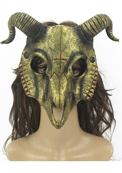 Altın 2022 Keçi Maskesi Cadılar Bayramı Partisi Pu Hayvan Maskesi Kişiselleştirilmiş Şenlikli Balo Giydirme (Yurt Dışından)