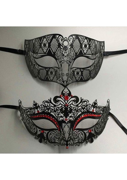 Siyah Mavi Elmas Lüks Metal Telkari Rhinestones Venedik Parti Maskesi Masquerade Çift Aşıklar Noel Olay Düğün Maskesi Lot (Yurt Dışından) modelleri
