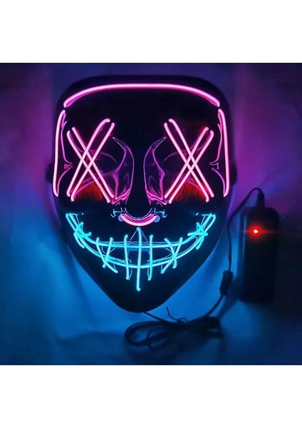 3buz Mavisi ve Pembe 2022 Cadılar Bayramı Maskesi LED Işık Up Maske Festival Cosplay Cadılar Bayramı Kostüm Masquerade Partileri Için Korkunç Maske, Karnaval, Hediye (Yurt Dışından)