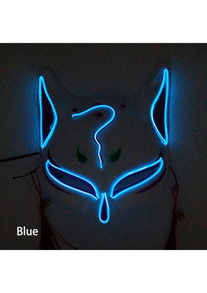 08 Mavi Aydınlık Japon Neon Işık Tilki Maskesi Anime Cosplay Parti Maskesi Gece Kulübü Için Karanlıkta Yanıp Sönen Kitsune Maskesi (Yurt Dışından)