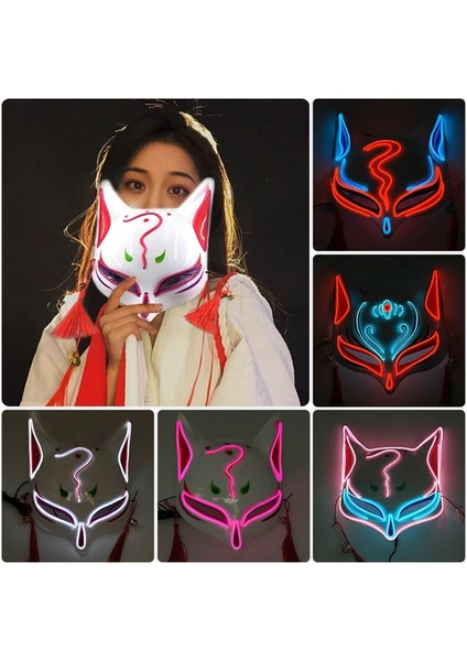 08 Mavi Aydınlık Japon Neon Işık Tilki Maskesi Anime Cosplay Parti Maskesi Gece Kulübü Için Karanlıkta Yanıp Sönen Kitsune Maskesi (Yurt Dışından) fiyatları