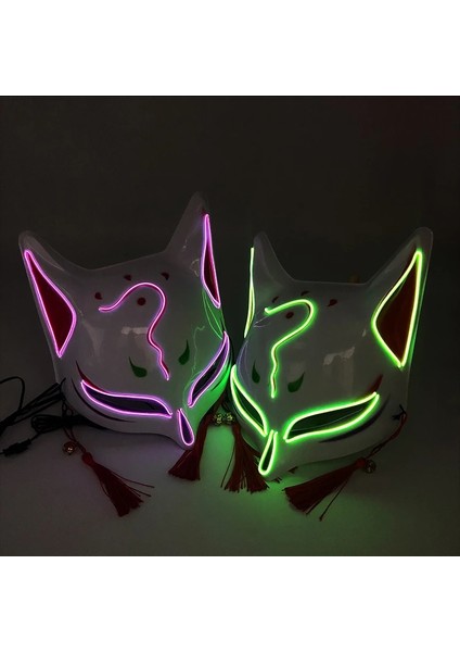 08 Mavi Aydınlık Japon Neon Işık Tilki Maskesi Anime Cosplay Parti Maskesi Gece Kulübü Için Karanlıkta Yanıp Sönen Kitsune Maskesi (Yurt Dışından) modelleri