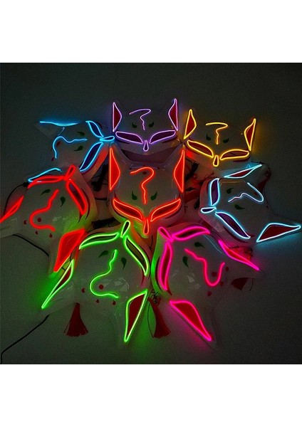 08 Mavi Aydınlık Japon Neon Işık Tilki Maskesi Anime Cosplay Parti Maskesi Gece Kulübü Için Karanlıkta Yanıp Sönen Kitsune Maskesi (Yurt Dışından) indirimleri