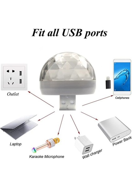 Type-C Adaptör Mini Disko Işığı USB Noel Topu LED Cadılar Bayramı Aydınlık Toplar Bar Balo Salonu Flaş Neon Işıkları Ev Partisi Rave Parlayan Yeni Yıl (Yurt Dışından)
