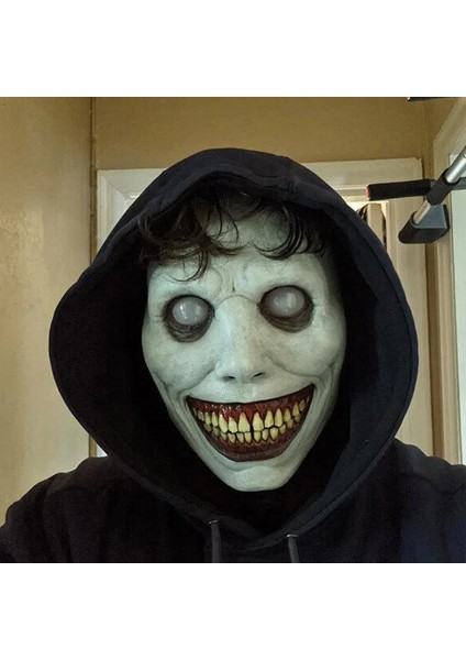 Beyaz Cadılar Bayramı Korku Yüz Kapatma Gülümseyen Beyaz Gözlü Exorcist Şeytanlar Evil Ürpertici Cosplay Korkunç Yüz Maskesi Giyinme Partisi Cosplay Sahne (Yurt Dışından) modelleri