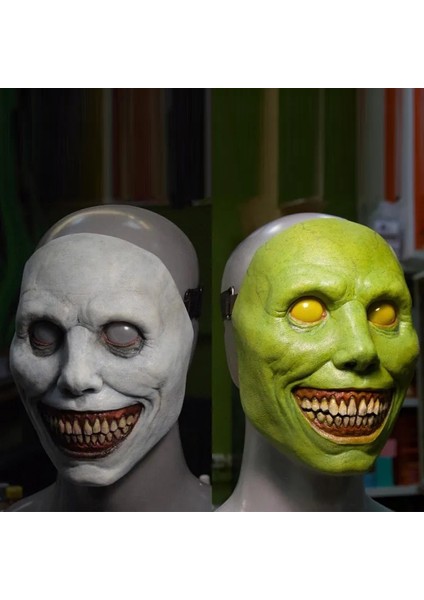 Beyaz Cadılar Bayramı Korku Yüz Kapatma Gülümseyen Beyaz Gözlü Exorcist Şeytanlar Evil Ürpertici Cosplay Korkunç Yüz Maskesi Giyinme Partisi Cosplay Sahne (Yurt Dışından) indirimleri