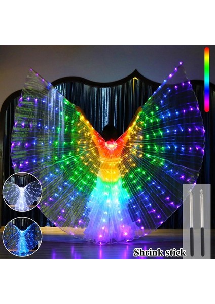 Beyaz Çocuk (110-145 Cm) Oryantal Dans LED Kelebek Kanat Teleskopik Çubuklarla Renkli Isis Kanadı Performans Karnaval Partisi Için Parlayan Işık Kostümü (Yurt Dışından)