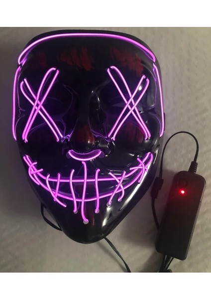 Mor Cadılar Bayramı Maskesi Karışık Renkli LED Maske Parti Maskesi Masquerade Maskeleri Neon Maske Karanlıkta Işık Glow Korku Maskesi Parlayan Masker (Yurt Dışından)