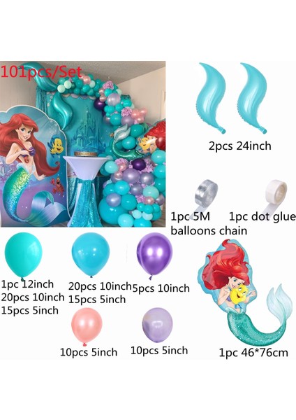 101 Adet Denizkızı Tema Parti Ariel Balon Çelenk Arch Kiti Göl Mavi Lateks Balon Kızın Doğum Günü Bebek Duş Düğün Parti Dekoru (Yurt Dışından) indirimleri