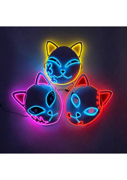 Hiçbir Işık Maskesi 6 Japon Anime Maskeleri LED Parlayan Yüz Maskesi Yetişkin Iblis Avcısı El Neon Maskesi Masquerade Cosplay Kostüm Sahne (Yurt Dışından) modelleri